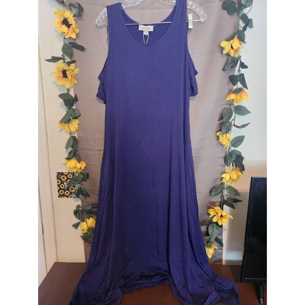 NWT Charlie Paige Purple Cold Shoulder Maxi Dress with Pockets Size Large (L/G)